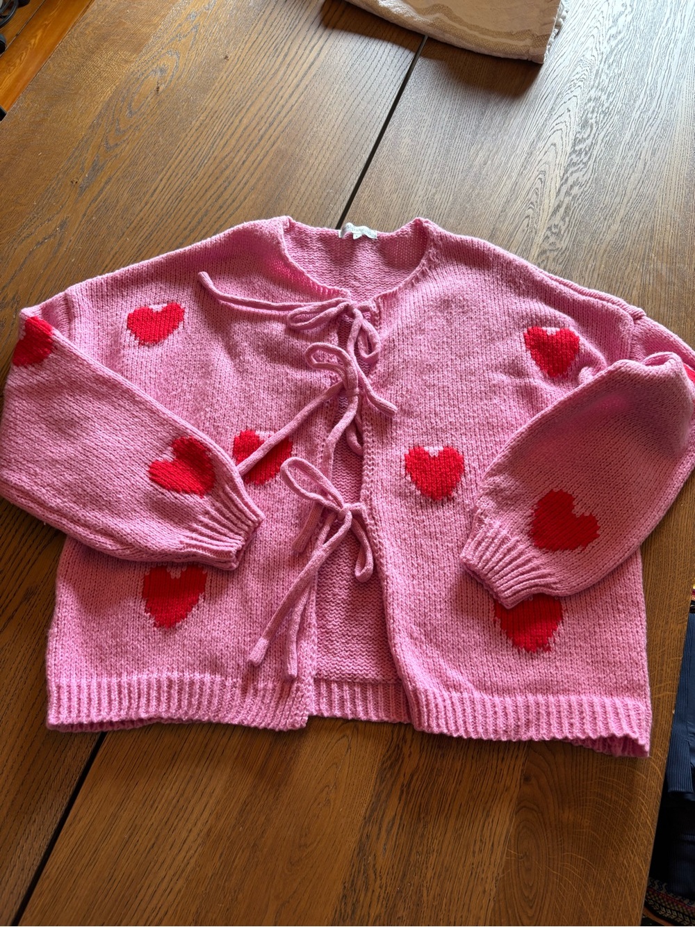 Pink Heart Tie-Front Women’s Sweater Cardigan